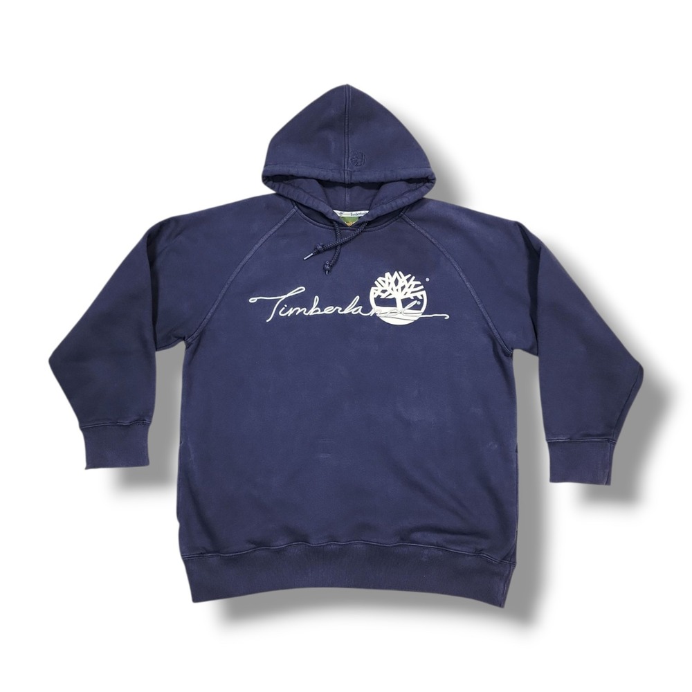 Vintage Timberland Embroidered Navy Blue Pullover Y2K‎ Hoodie Men's L